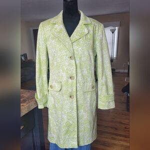 Gallery Lime Green Trench Coat Rose Pattern